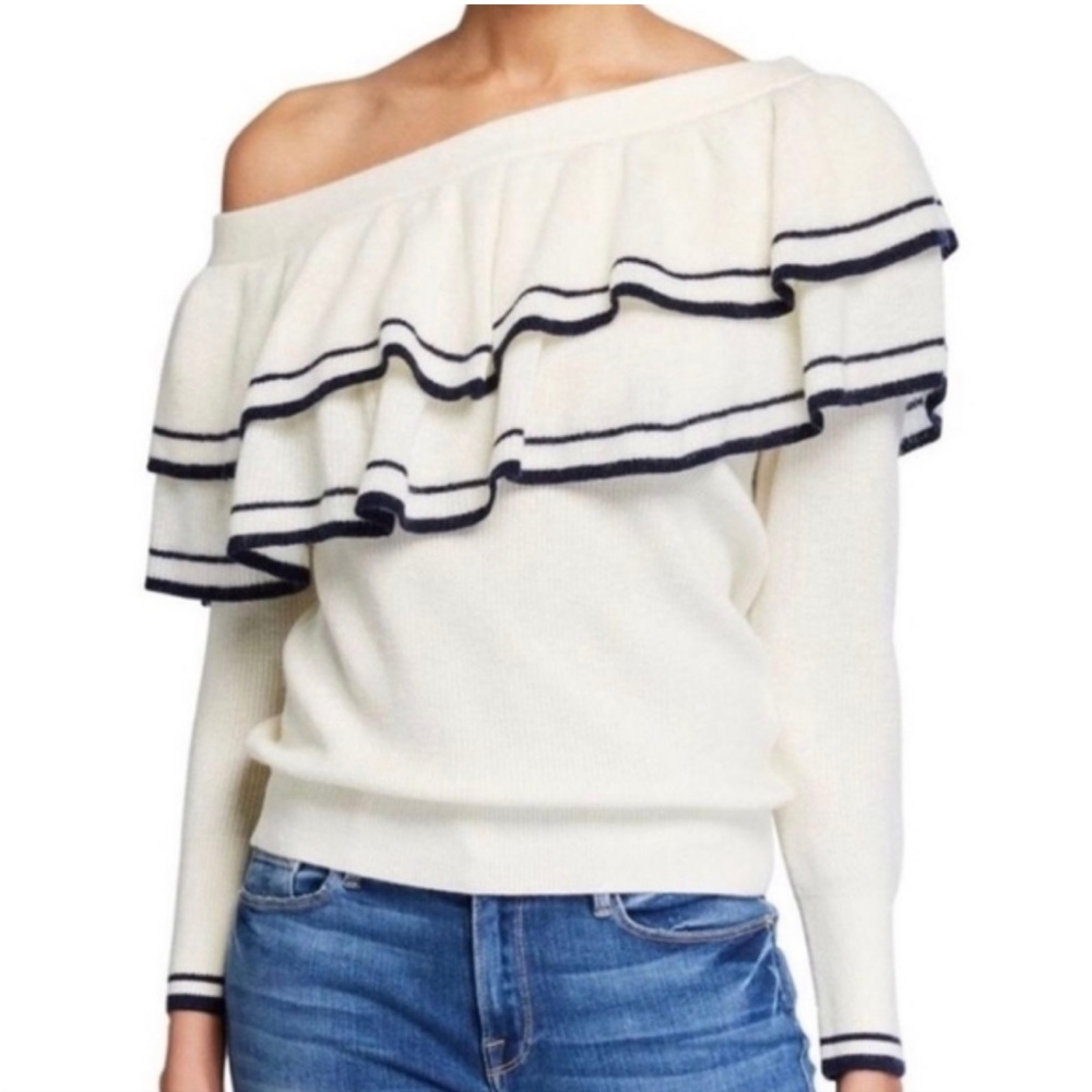 Frame Denim Off-Shoulder Cream Sweater